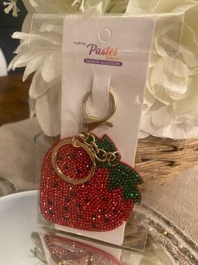 Pastel Collection Red Strawberry Crystal Keychain Key & Card Holder